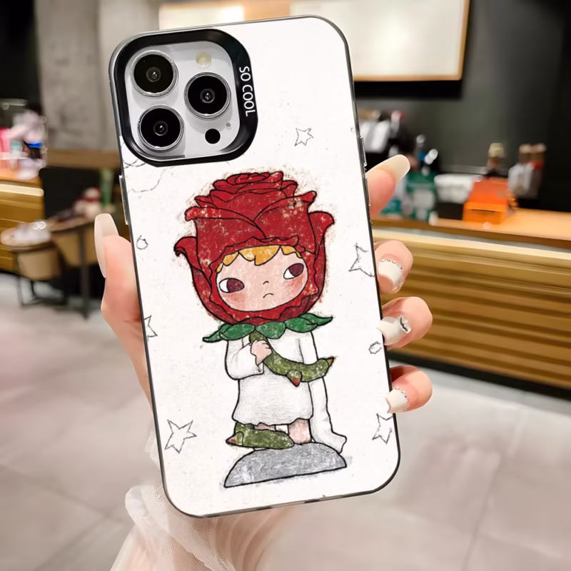 This adorable H-Hirono boy phone case is made of black matte hard bumper and is compatible with iPhone 16, 15, 14, 13, 12, 11, Pro, Max, Plus, Mini, XS, and SE. - Image 4