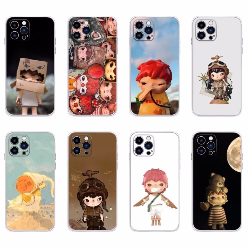 Adorable Little Boy H-Hirono Mini Transparent Soft Cover for iPhone 16, 15, 14, 13, 12, 11, Plus, Pro, Max, XR, XS, Plus, E