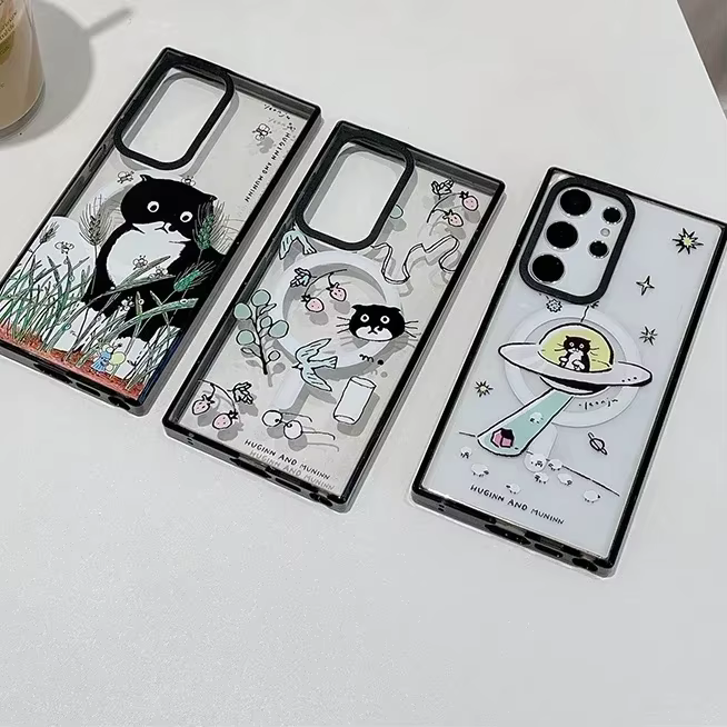 For the Samsung Galaxy Ultra S23, Ultra S25, and Ultra Cover Protective Shell, a Black Cat Magnetic Acrylic Black Border Case