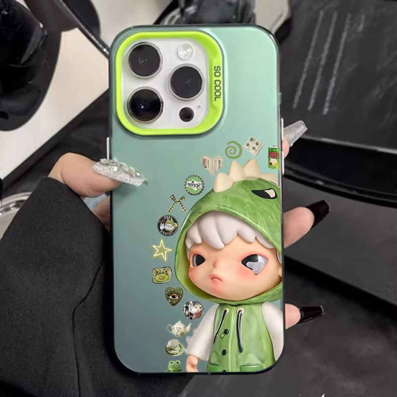 The adorable H-Hironos phone case is made of green matte hard bumper and is compatible with the iPhone 16, 15, 14, 13, 12, 11, Pro, Max, Plus, Mini, XS, and SE.