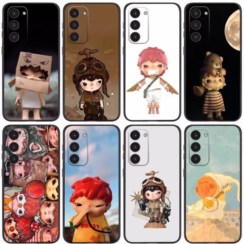 Adorable Young Boy H-Hirono Soft Liquid Silicone Black Phone Case for Samsung Galaxy A20, 21s, 22, 31, 32, 52, 53, 72, 73, 80, 91